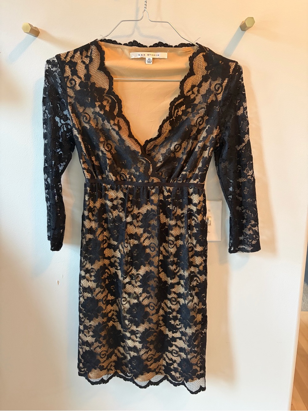 Max Studio Black Lace Over Nude Cocktail Dress - XS